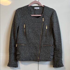 CALVIN KLEIN Gray Moto Jacket Lined Gold Zippers, Size M